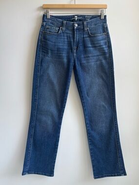 7 For All Mankind Kimmie Crop Straight Leg Jeans in Dark Blue Wash Size 27